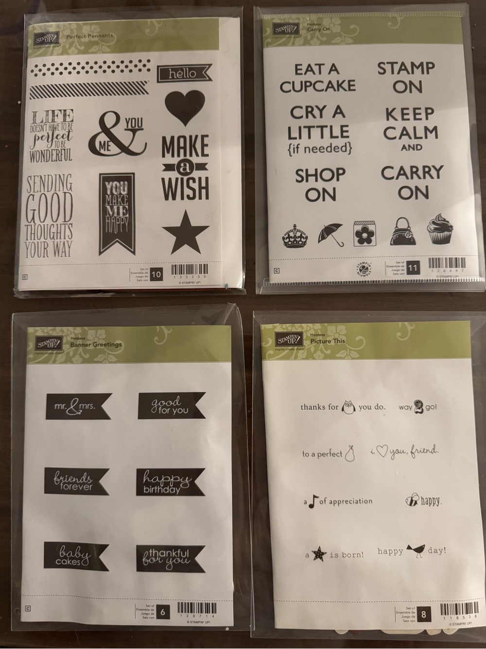 Bundle of 4 Stampin' Up! Stamp Sets incl. Perfect Pennants, Carry On and more!